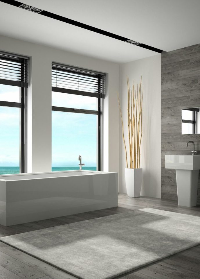 Exklusive Wohnung auf Mallorca edlem Interieur eines Badezimmers mit Meerblick