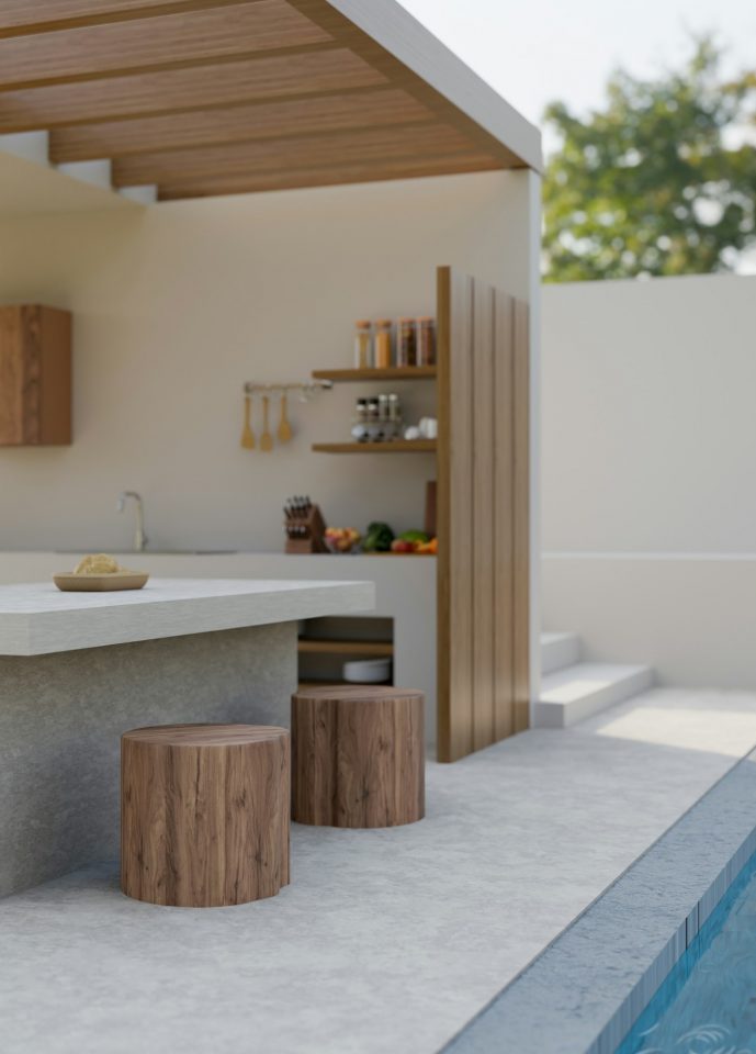 Moderne Pool-Villa mit Schwimmbad, Außenküche und Kochbereich auf Mallorca
